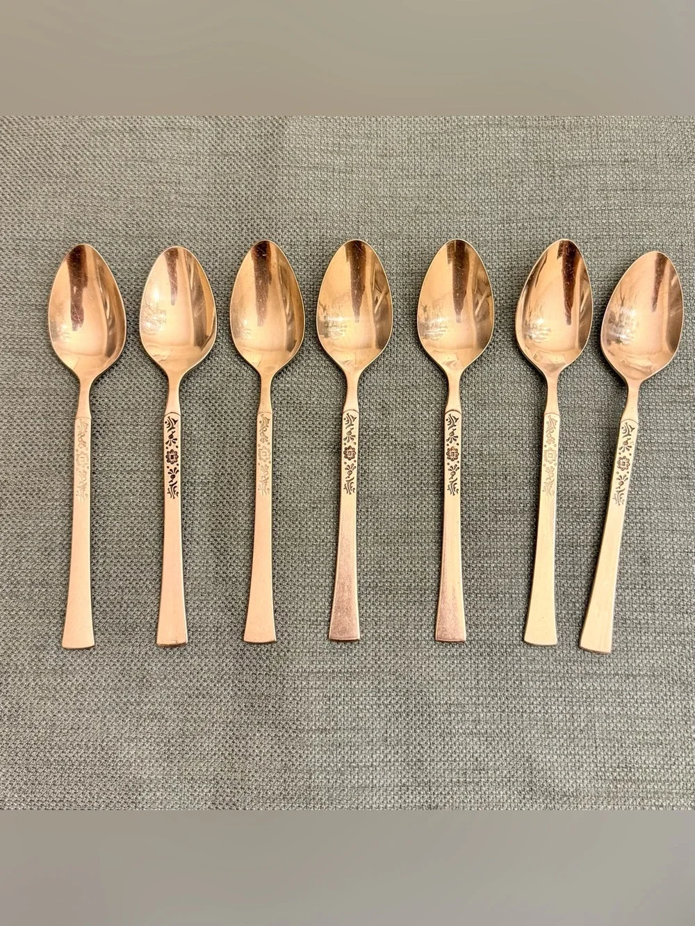 SET OF 7 CANTINA  TEASPOONS  Ekco Eterna Stainless Steel Korea Burnished Handle